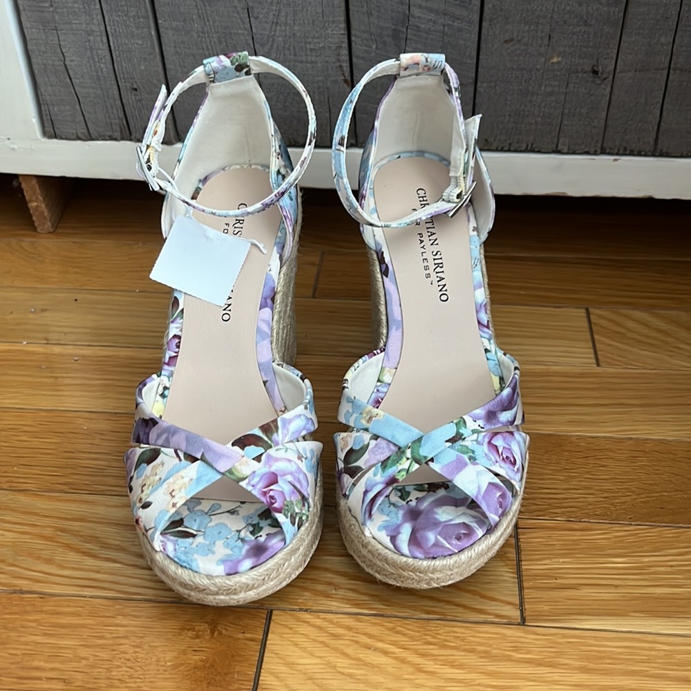 Floral print sexy sandal Wedge heel espadrilles size 6